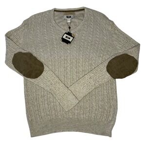 Joseph Abboud Limited Edition Mens XL  Cable Knit Cotton‎ Sweater Elbow Patch